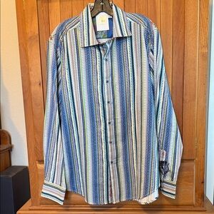 Robert Graham Brunei Blue and White Striped Shirt